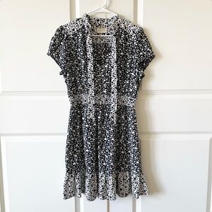 Melloday Floral Tie Neck Smocked Waist Flounced Hem Dress Size Large